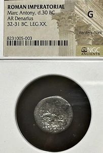 Marco Antonio Legionario AR Denario 32-31 a.C. LEG XX NGC G - Foto 1 di 4
