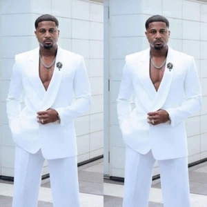 Blanco Hombres Trajes Formales Fiesta Baile de graduación Boda Novio Hombres Esmoquin Chal Solapa 2 Piezas - Imagen 1 de 16