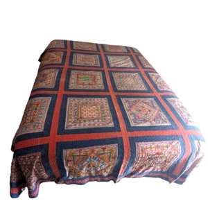 Queen Bedspread with Hand-Embroided Flowers/Designs and Mirrors - Picture 1 of 12