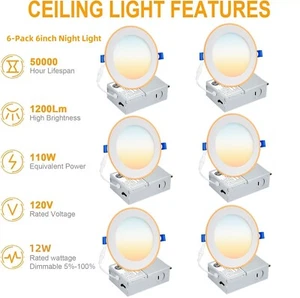 6/12/24/36 Pack 6-inch 5CCT Ultra Thin LED Recessed Ceiling Light & Junction Box - Picture 1 of 21