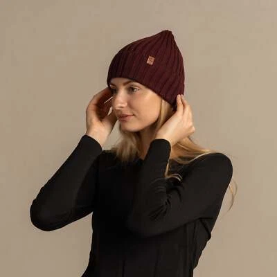Women's Knit Ribbed Beanie Merino Foto 1 de 4