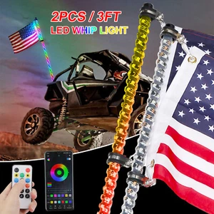2PC 3ft RGB Spiral LED Whip Lights Antenna Chase Buletooth & Remote for ATV UTV - Picture 1 of 16