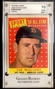 TED WILLIAMS 1958 TOPPS #485 ALL STAR GRADED GEM MINT 10! - Picture 1 of 2