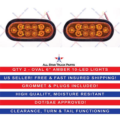 (2) Luz trasera ámbar 6" ovalada LED 10 señal de giro con ojal y enchufe camión remolque Foto 1 de 4