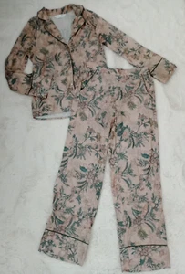 Primark Taupe Pattern Floral Pyjama Set Long Sleeve Shirt Top Bottoms XS 6-8 - Picture 1 of 24