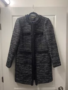 J. Crew Lurex Lady Coat Women 4 Black White Tweed Metallic Fringe Career Retro - Picture 1 of 3