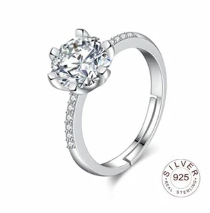 White 14K Gold Plated S925 Sterling Silver CZ Wedding Engagement Adjustable Ring - Picture 1 of 4