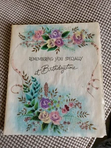 Vntg 60s Birthday Card Heart to Heart Transluscent Parchment Paper Purple Roses - Picture 1 of 6