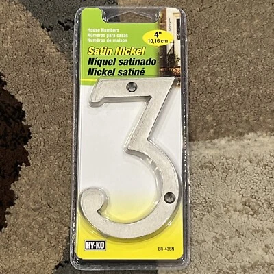 Hy-Ko 4" House Number 3 Modern Style Font Satin Nickel BR-43SN - Image 1 of 2