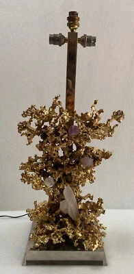 1970 Lampe Décor Corail Bronze Doré et Amethyste, Cristal De Roche Signée Boeltz - Photo 1/4