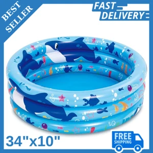 Sloosh Inflatable Kiddie Pool - 34"x10" Blow Up Kids Pool-3 Rings Blue Baby Pool - Picture 1 of 8