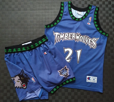 MINNESOTA TIMBERWOLVES Jersey & Shorts NBA Basketball Champion Retro GARNETT "M" Cover