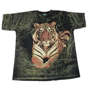 VTG 90s T-shirt Tiger Big Face Men 2X Nature Short-Sleeve Black - Picture 1 of 7