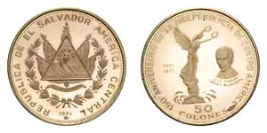 EL SALVADOR proof 50 Colones 1971 150a Indipendenza oro 5,90 gr. coniazione 3530 - Foto 1 di 2
