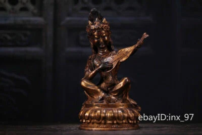 8.8" China Tibetan Buddhism Old pure copper Gilt Miaoyin Tiannv statue - Image 1 of 4