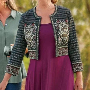 NWT $140 Soft Surroundings Mandala Beaded Sequin Embellished Bolero Jacket Large - Picture 1 of 6
