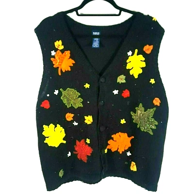 Mujer Suéter Cárdigan Chaleco Botón Negro Otoño Otoño Cuello en V Botón Grande L Foto 1 de 4