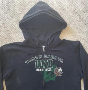 Vintage North Dakota Fighting Sioux full zip Black Hoodie Boys XL JANSPORT - Picture 1 of 9