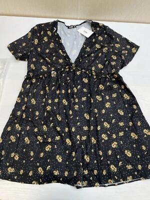 Vestido medio YOINS para mujer talla 3XL negro floral con volantes cuello bajo A65 Foto 1 de 4