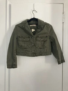 Anthropologie Hei Hei Olive Green Denim Utility Cropped Button Front Jacket Sz 0 - Picture 1 of 5