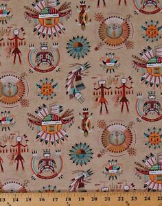 Cotton Sand Paintings Southwest Tribal Fabric Print BTY D470.41