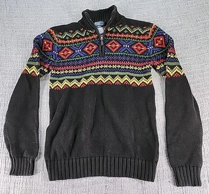VTG Polo Ralph Lauren Collar Pima Cotton 1/4 Zip Knit Sweater Aztec Youth XL - Picture 1 of 7