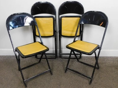 4 VTG Deluxe MCM DECO Hampden Metal Folding Black Chairs Yellow Padded Seat HOT! - Image 1 of 4