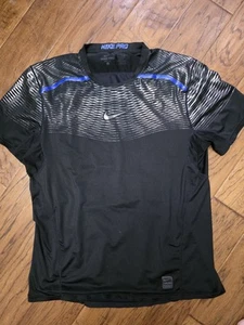 Nike Pro Combat Shirt Black With Reflective Stripes Mens Size L Fitted - Picture 1 of 3