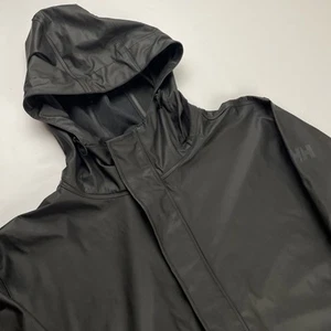 HELLY HANSEN Hooded Rain Jacket Men’s L Black Polyurethane Water Wind Proof - Picture 1 of 11