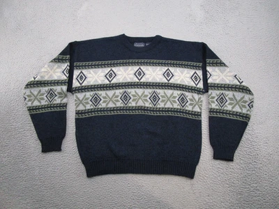 Vintage 90s Basic Editions Nordic Fair Isle Snowflake Sweater Mens SZ L Grandpa - Image 1 of 4