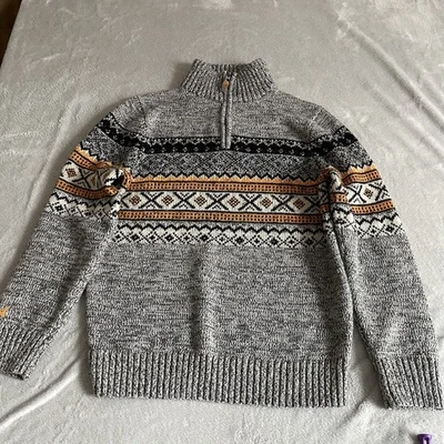 Superdry Nordic Knit Jumper Mens Large Grey Quarter Zip Fair Isle Chunky Knit - Image 1 of 4