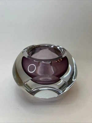 Vintage Fifth Avenue Crystal Glass Purple Clear Sommerso Faceted Votive - Image 1 of 4