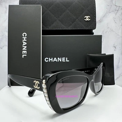 CHANEL Sunglasses New Black Cat Eye White Pearl Sale Gradient Lens Womens Chanel - Image 1 of 4