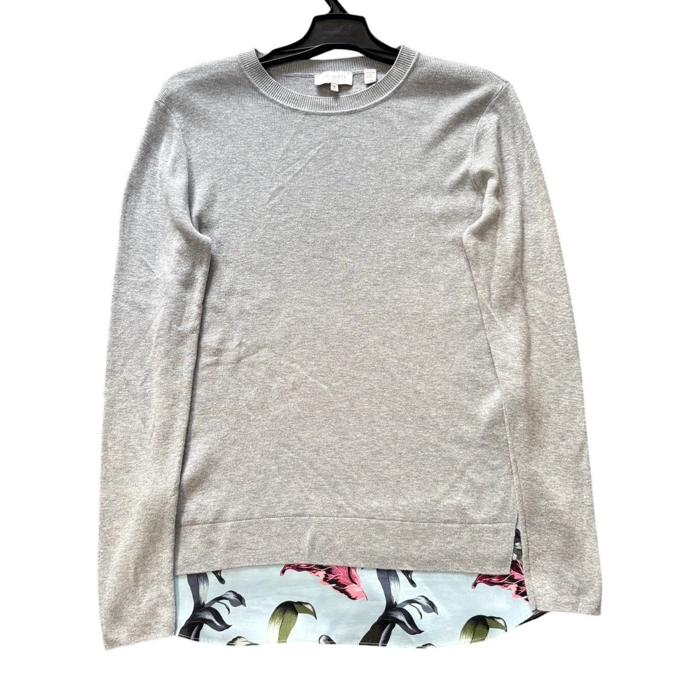 Ted Baker свитер женщин M 2 серый Karley минерал насмешливый цветочный рубашка хвост Топ - Изображение 1 из 4