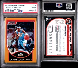 2007-08 Bowman Chrome #15 Carmelo Anthony Gold Refractor /99 PSA 9 Mint HOF - Picture 1 of 3