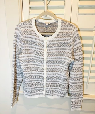 Talbots Size M Ivory Gold & Silver Metallic Button Front Cardigan Sweater Women - Image 1 of 4