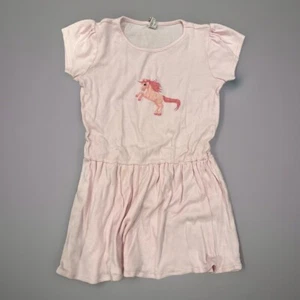 RABBIT SKINS Pink Cotton Unicorn Dress~Size 5/6~Short Sleeved Drop Waist - Picture 1 of 4