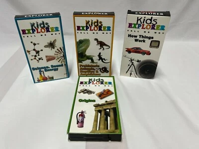  SET /4 KIDS EXPLORER VHS TAPES HOME SCHOOL SCIENCE SOUND ENERGY DINOSAURS WHY? - Image 1 of 4