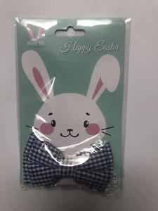 Boys Clip On Bow Tie, Blue & White Plaid & Checks - Picture 1 of 2