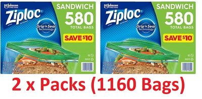 2 x Packs Ziploc Easy-Open Tab Sandwich Bags 1160 Count (2 x 580 ct.) - Image 1 of 3
