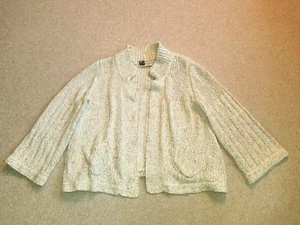 Womens Sweater-HABITAT-off-white marled cotton BOHO open cardigan 3/4 slv-S - Picture 1 of 4