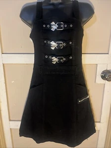 KillStar verstärktes schwarzes Neckholder mit Fledermausverschlüssen/Trägern Reißverschluss Kleid Gr. XS Goth - Bild 1 von 10