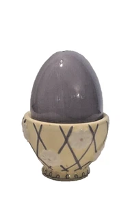 Purple Easter Egg and Basket with Flowers Stacking Ceramic Salt & Pepper Shakers - Picture 1 of 6