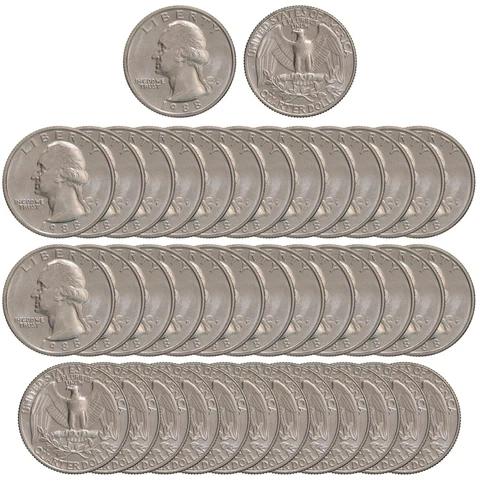 1988 P Washington Quarter BU Roll 40 US Coin Lot Cover