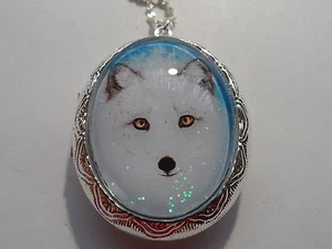 SILVER PLATED WHITE FOX LOCKET - Picture 1 of 3