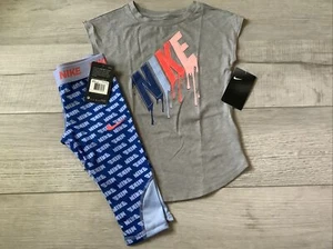 Niñas Nike Logotipo Capri Leggings y Camisa Gris Talla 6/6x Nuevo con Etiquetas - Imagen 1 de 5