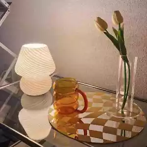 USB Mushroom Table Light Dimmable Mushroom Bedside Lamp Vintage Style Striped Ni - Picture 1 of 7