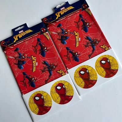 2 x Uk Greetings Marvel Spiderman Wrapping Paper & Tags - Image 1 of 4