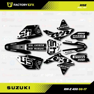 Black White Gray Rise Racing Graphic Kit fit 08-17 Suzuki RMZ450 Sticker RMZ 450 - Foto 1 di 5