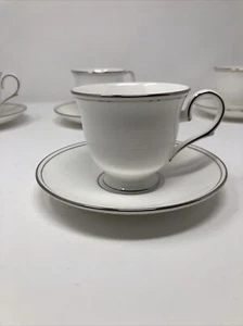 One Set Lenox ‘Federal Platinum’ Footed Cup and Saucer (13 Sets Available), Mint - Picture 1 of 12